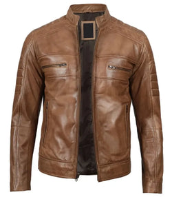 Tan Cafe Racer Leather Jacket View 2