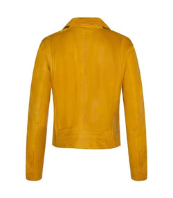 Womens Classic Yellow Biker Leather Jacket View 2