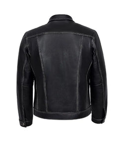 Classic Black Leather Trucker Jacket View 2