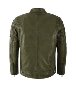 Olive Classic Motorcycle Leather Jacket View 2
