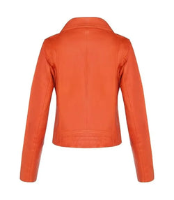 Womens Classic Orange Biker Leather Jacket View 2