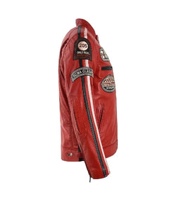 Mens Red Classic Motorcycle Jacket View 3