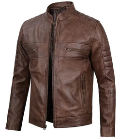 Mens Cafe Racer Coffee Brown Leather Jacket View 3