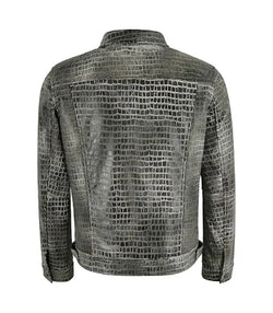 Crocodile Embossed Leather Trucker Jacket View 2