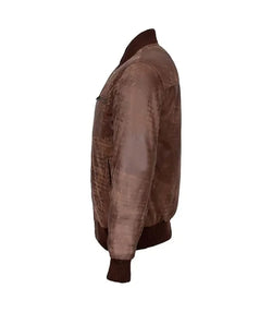 Mens Brown Leather Bomber Jacket View 5