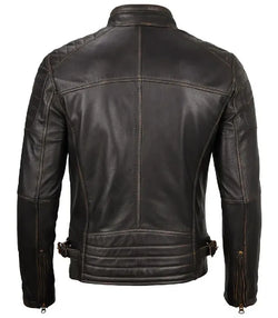 Mens Dark Brown Cafe Racer Leather Jacket View 2