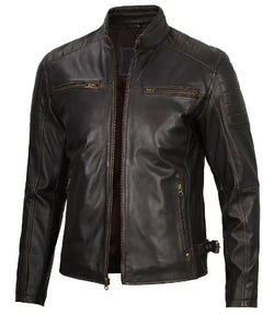 Mens Dark Brown Cafe Racer Leather Jacket View 4