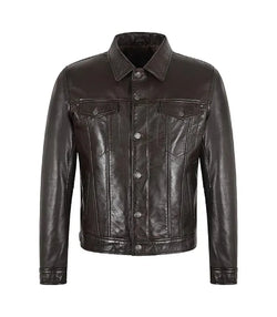 Dark Brown Leather Trucker Jacket View 1