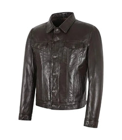 Dark Brown Leather Trucker Jacket View 3