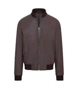 Dark Brown Varsity Bomber Jacket View 1