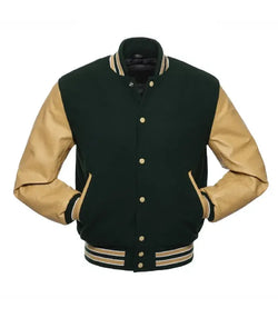 Forest Green and Tan Varsity Jacket View 2