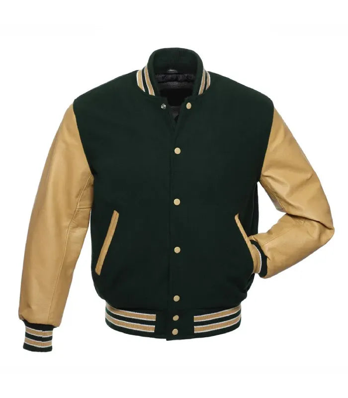 Forest Green and Tan Varsity Jacket