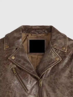 Brown Genuine Leather Moto Jacket View 6