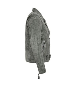 Mens Grey Leather Biker Jacket View 4