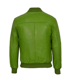 Green Bomber Leather Jacket View 2