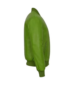 Green Bomber Leather Jacket View 3