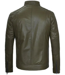 Mens Cafe Racer Green Leather Jacket View 2