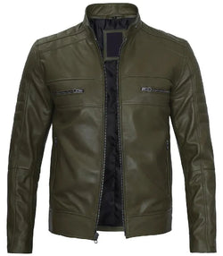 Mens Cafe Racer Green Leather Jacket View 3
