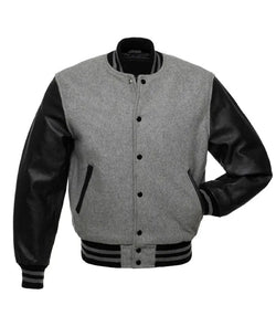 Grey and Black Varsity Jacket View 1