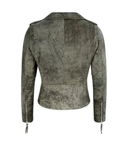 Grey Suede Leather Biker Jacket View 2