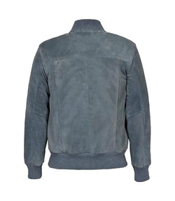Grey Suede Leather Bomber Jacket View 2