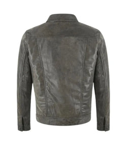 Grey Leather Trucker Jacket View 2