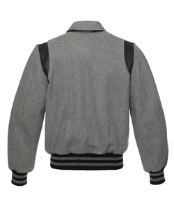 Retro Grey Wool Black Leather Letter Varsity Jackets View 2