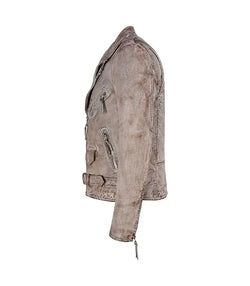 Light Brown Leather Biker Jacket View 4