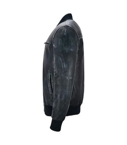 Vintage Navy Leather Bomber Jacket View 4