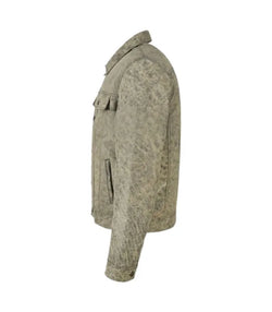 Vintage Beige Leather Trucker Jacket View 4