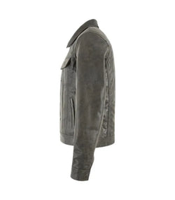 Grey Leather Trucker Jacket View 3