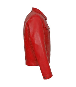 Red Leather Trucker Jacket View 4