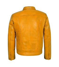 Yellow Leather Trucker Jacket View 2