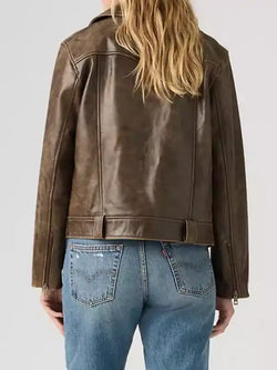 Brown Genuine Leather Moto Jacket View 4