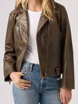 Brown Genuine Leather Moto Jacket View 1