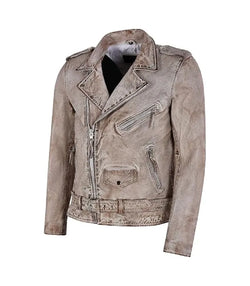 Light Brown Leather Biker Jacket View 3