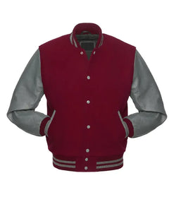 Maroon and Grey Letterman Jacket View 3