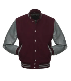 Maroon and Grey Varsity Jacket View 3