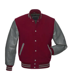 Maroon and Grey Letterman Jacket View 1