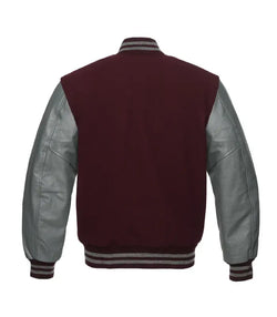 Maroon and Grey Varsity Jacket View 2