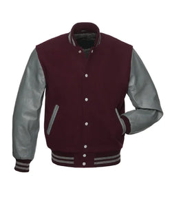 Maroon and Grey Varsity Jacket View 1
