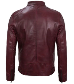 Mens Maroon Cafe Racer Leather Jacket View 4