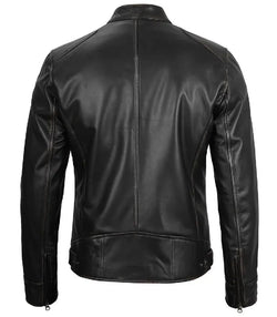 Men Black Leather Cafe Racer Jacket View 2