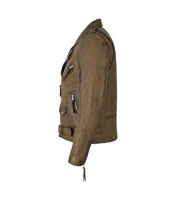 Bronze Brown Leather Biker Jacket View 4