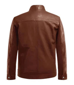 Brown Bomber Biker Leather Jacket View 2