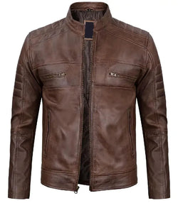 Mens Cafe Racer Coffee Brown Leather Jacket View 4