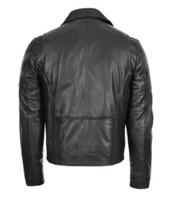 Black Dual-Zip Cross Leather Biker Jacket View 2