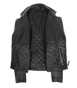 Black Dual-Zip Cross Leather Biker Jacket View 3