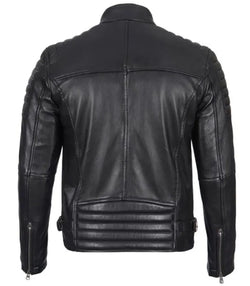 Mens Black Cafe Racer Leather Jacket View 2