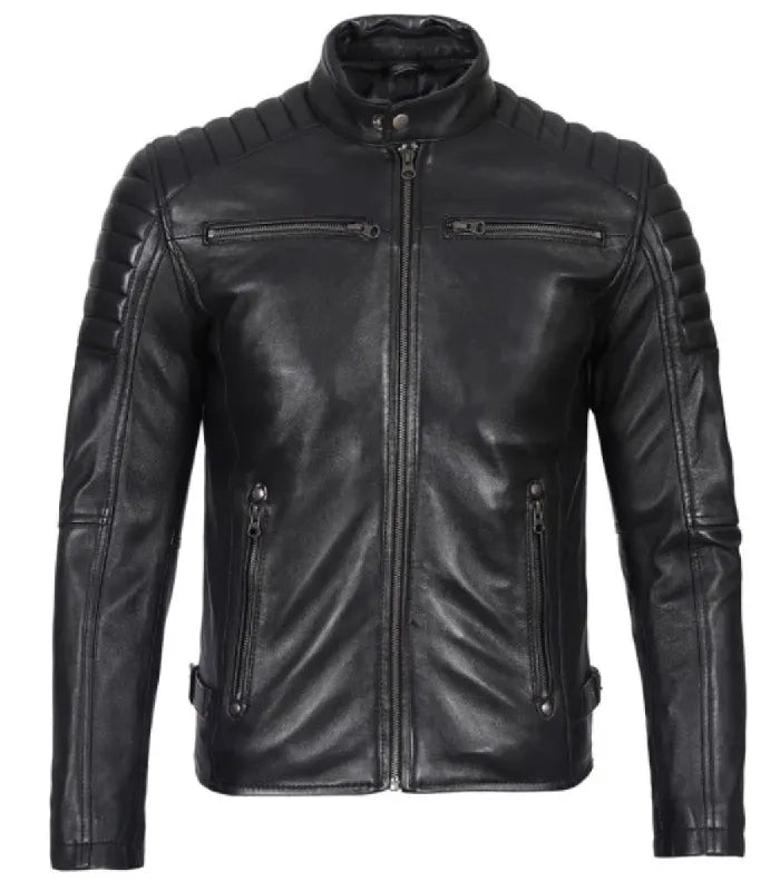 Mens Black Cafe Racer Leather Jacket